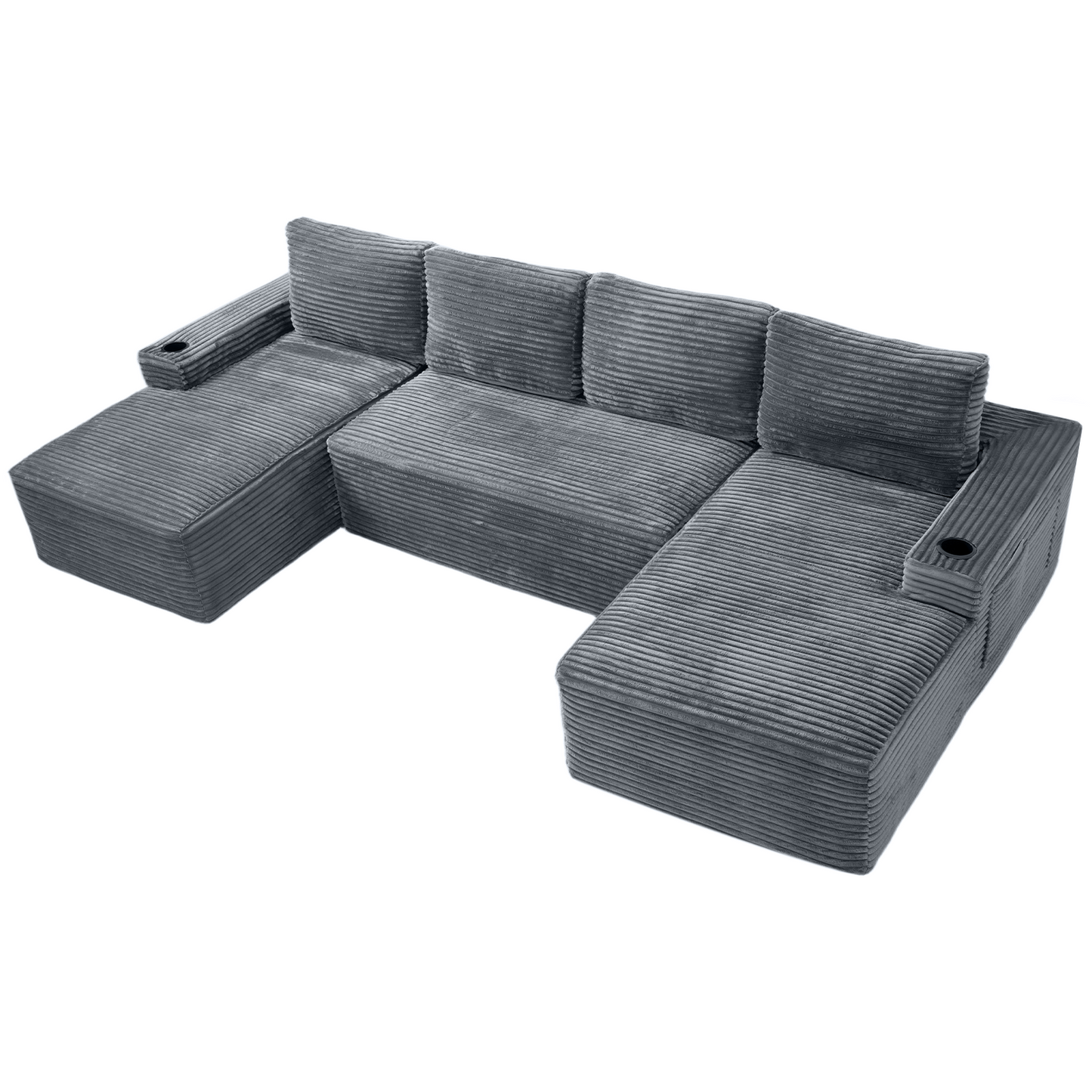 Compressible U-Shaped Sectional Sofa Set,Minimalist Style Modular Sectional Sofa, Corduroy Fabric Cloud Couch For Living Room