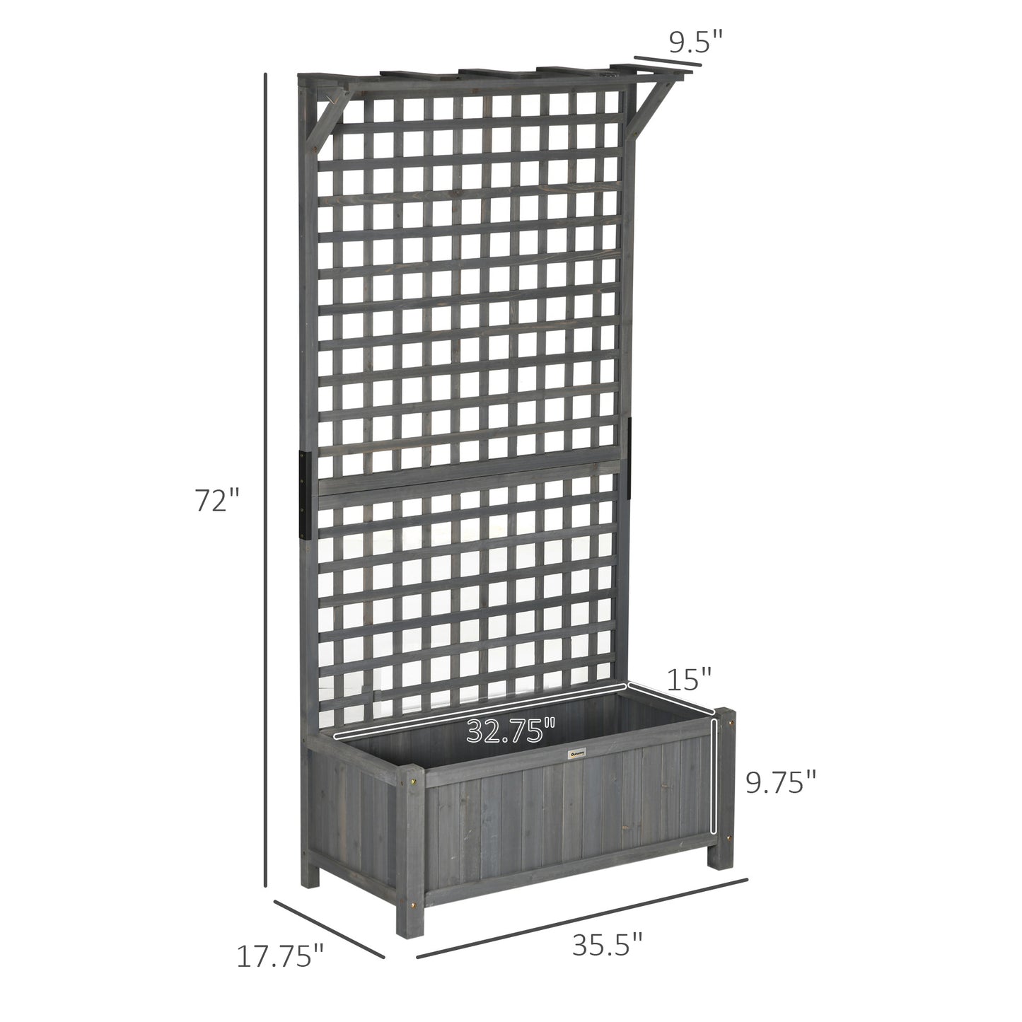 Wood Planter With Trellis For Vine Climbing, Raised Garden Bed, Privacy Screen For Backyard, Patio, Dark Gray