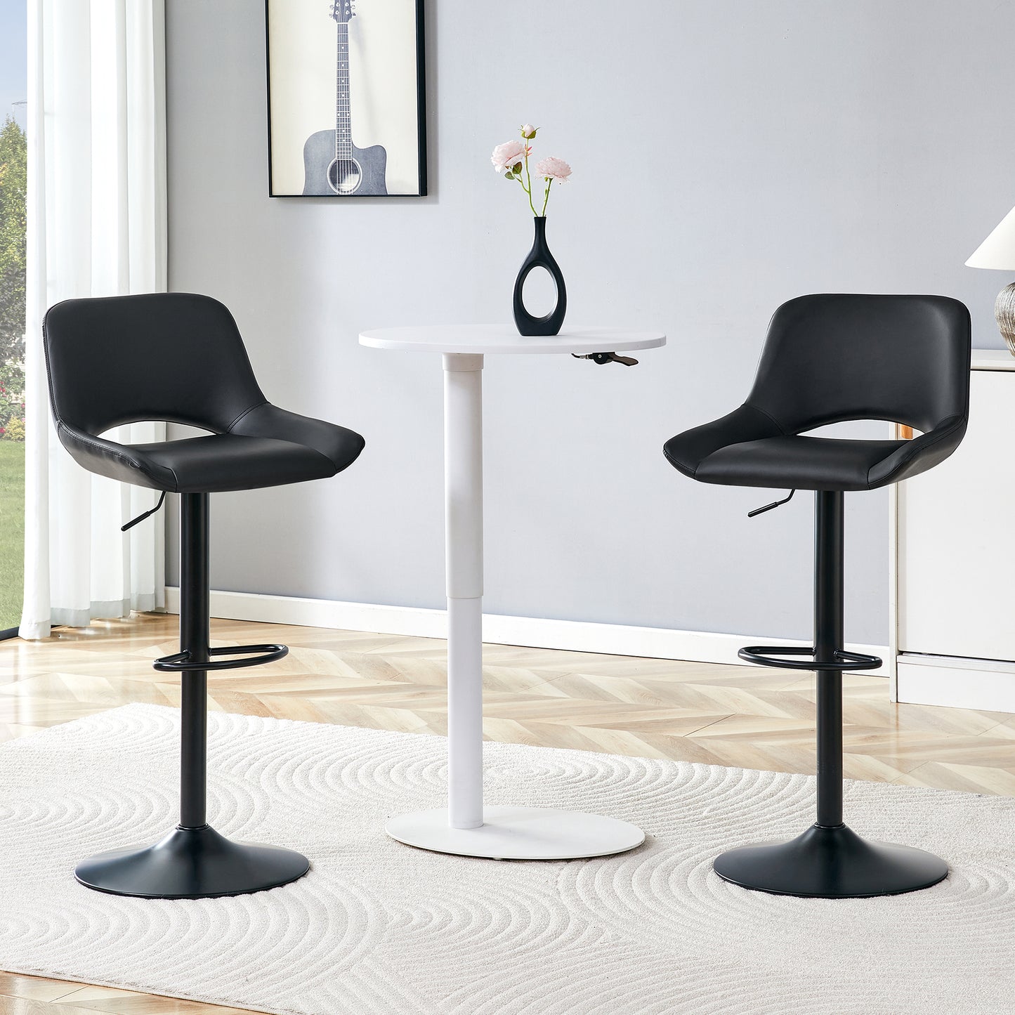 Modern Swivel Adjustable Bar Stools Set - 2 Pack, Black PU Material, With Footrest, Holds Up To 250 Lbs, Suitable For Home Bars And Kitchen Islands .