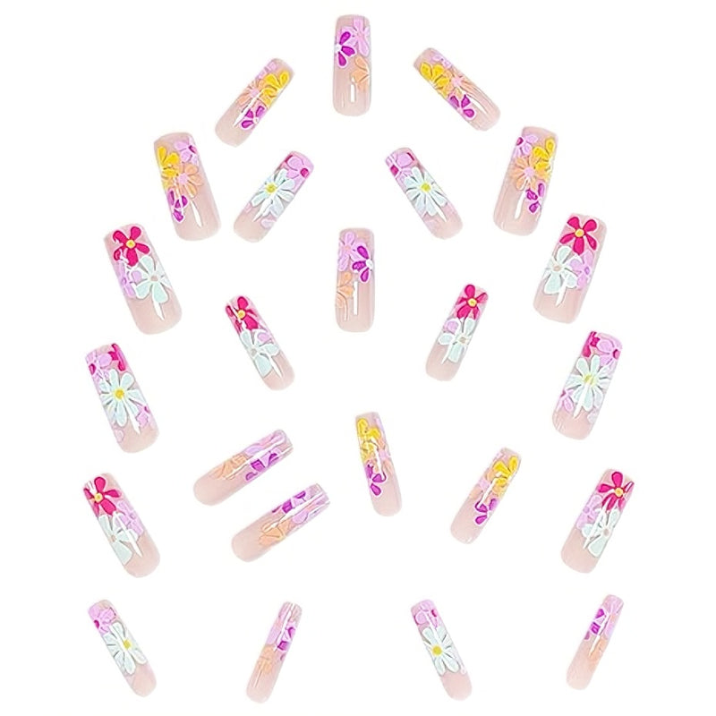 24 PCS Long Flat Flowers Nail Art
