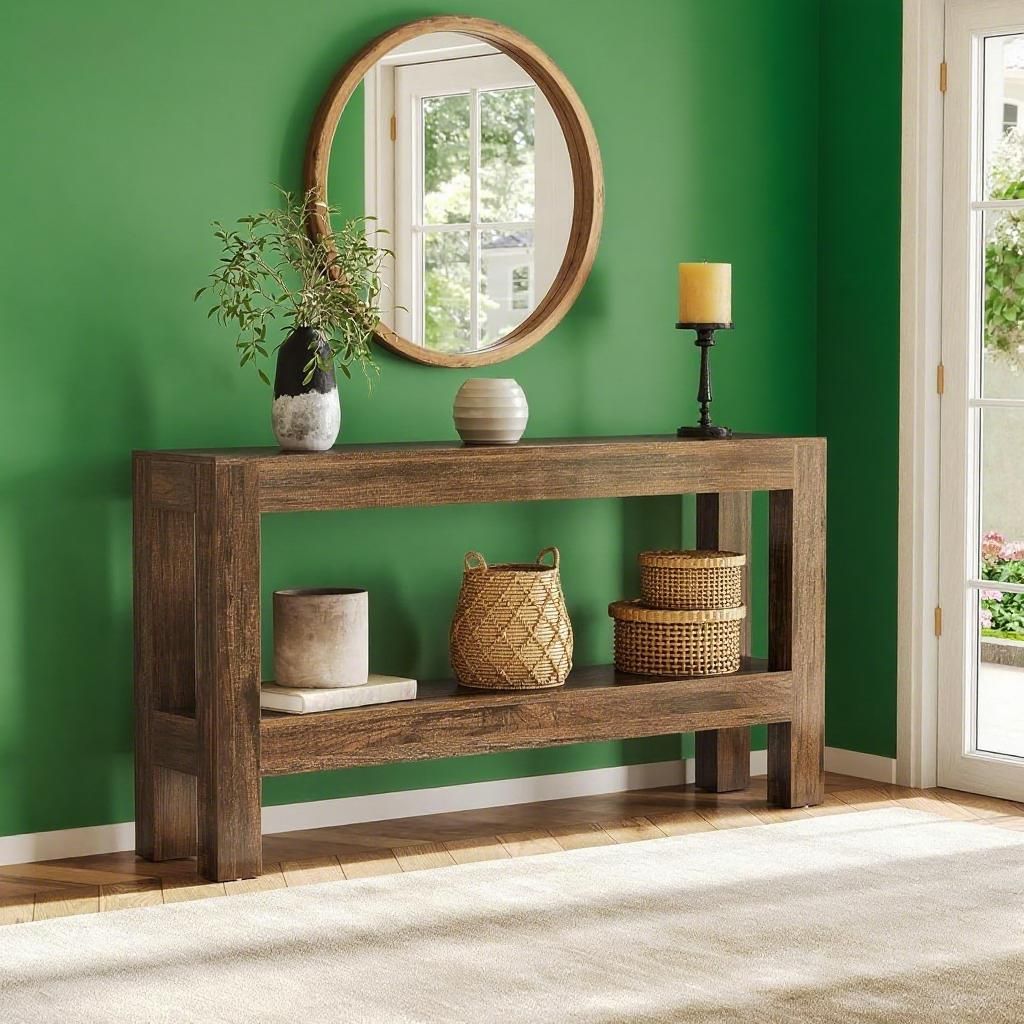 63-Inch Narrow Long Console Table For Living Room, Farmhouse Wood Entryway Table For Hallway, Sofa