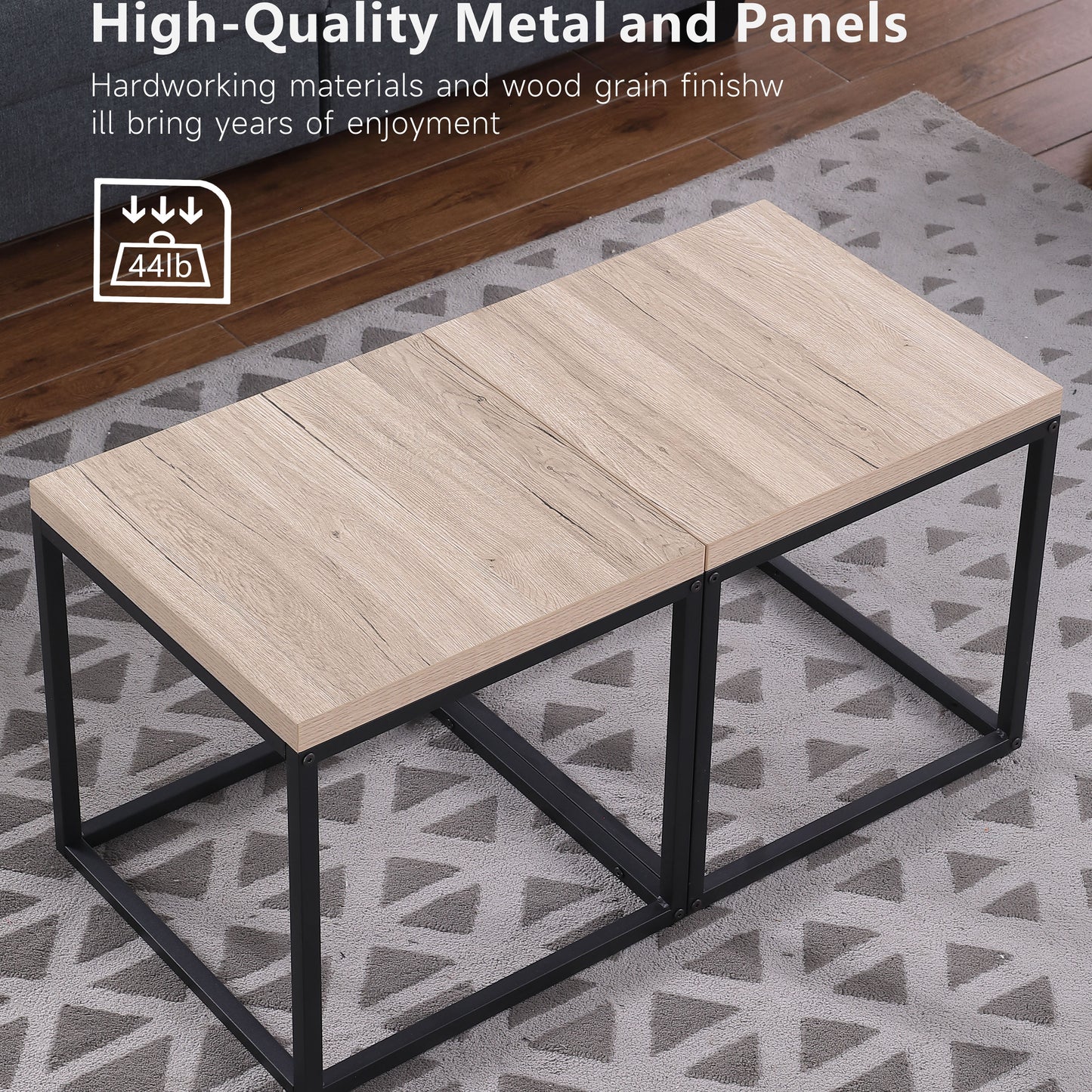 End Table Side Table,Set Of 2 End Table,Rectangular Wood And Metal Nightstand,CoffeeTable,Storage Small End Table, For Living Room Bedroom,Natural Oak