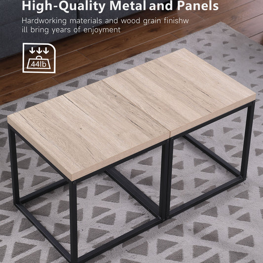 End Table Side Table,Set Of 2 End Table,Rectangular Wood And Metal Nightstand,CoffeeTable,Storage Small End Table, For Living Room Bedroom,Natural Oak