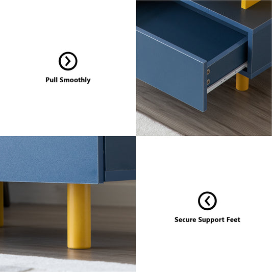 Modern Nightstand End Side Table With Large Storage Space Bedside Table For Bedroom Living Room And Playroom Yellow & Blue