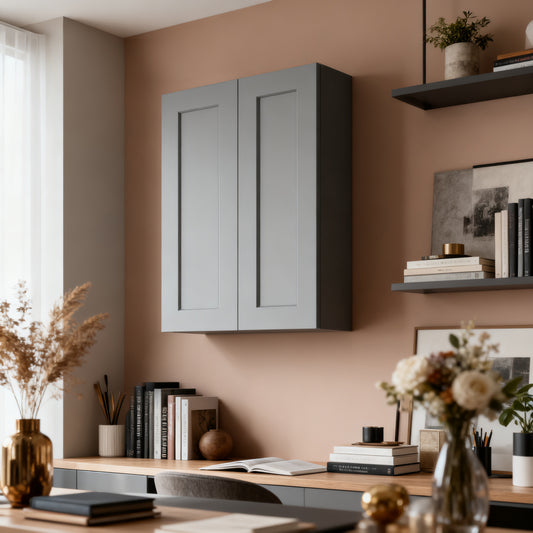 Gray Shaker Solid Wood Wall Cabinet With Soft-Close Doors, Adjustable Shelves - 27  Double Door Storage For Kitchen, Bathroom, Laundry, Garage  Easy Assembly, 27 W X 12 D X 36 H