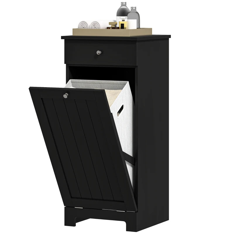 Laundry Hamper Cabinet, Laundry Cabinet With Tilt Out Laundry Basket And Drawer, Black