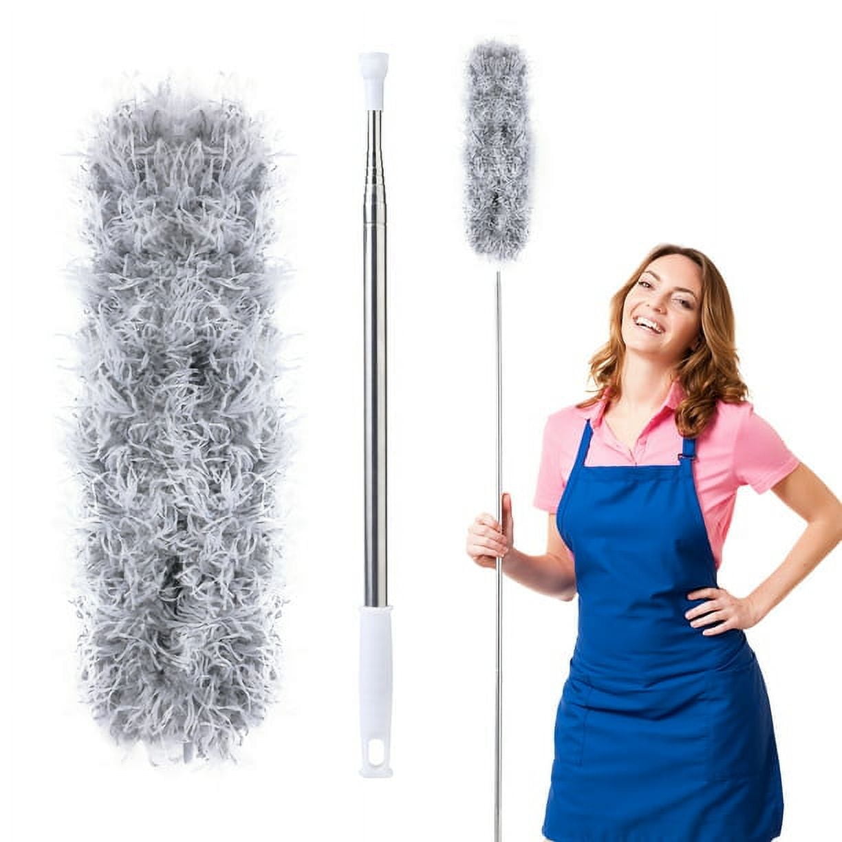 Dusters For Cleaning Duster With Extension Pole Bendable Head Long Handle Dusters For Cleaning Ceiling Fan, High Ceiling, Blinds, Furniture,Cars Gray