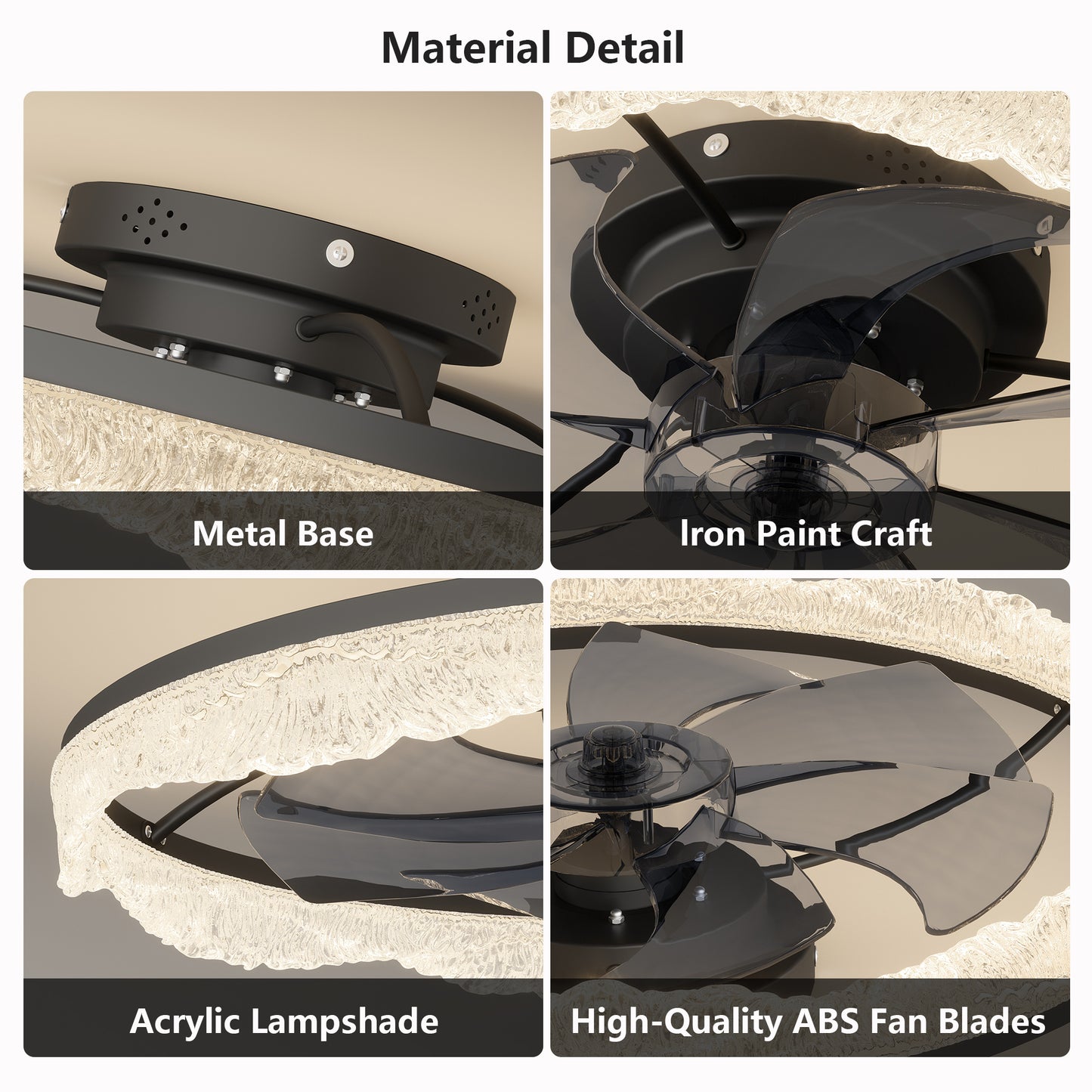 24 Decorative LED Ceiling Fan Light  Modern Flush Mount With Acrylic Ring, Hidden Blades, Remote Control, And Dimmable Light For Stylish Homes  Black