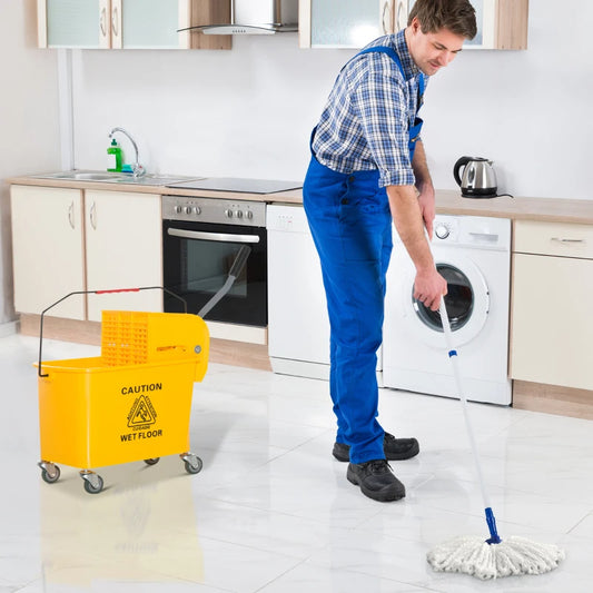 Compact Mop Bucket With Wringer, Mop Bucket On Wheels, 21 Quart, Separate Dirty And Clean Water, Yellow