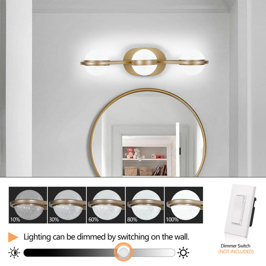 Bathroom Vanity Light, LED 3 Bulb Crystal Sand Acrylic Shades, Wall Mounted Decorative Lighting Fixture, Suitable For Bathroom Vanity Mirror Champagne Gold