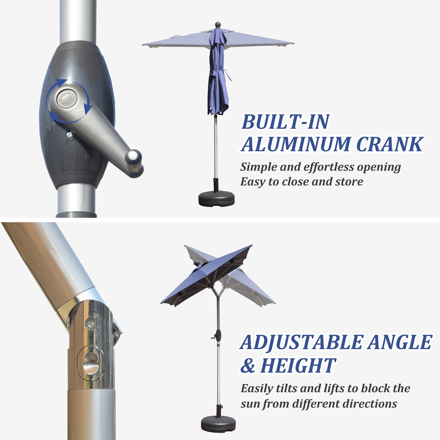 Rectangle Patio Umbrella With Crank Lift And Tilt Function, Navy Blue   Base Not Included