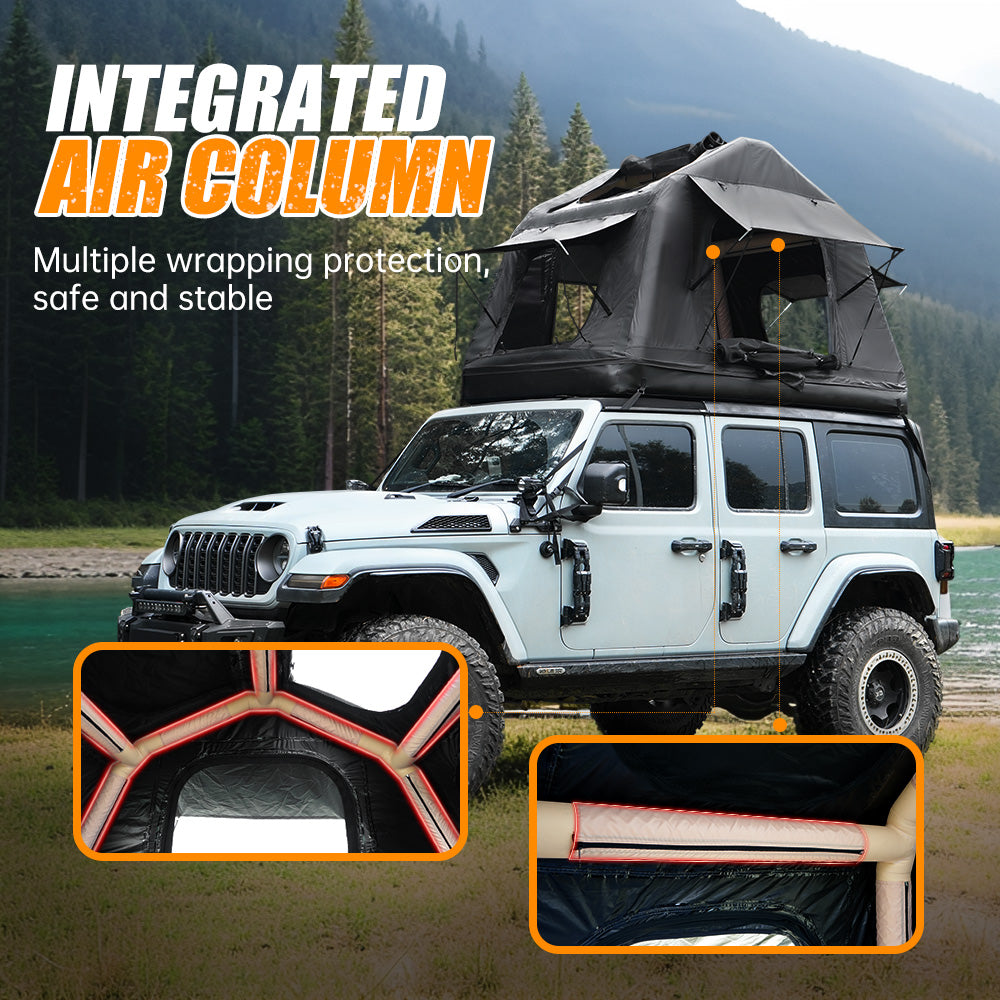 Foldable 2-3 People Amphibious Inflatable Car Roof Top Tent For Camping Outdoor Glamping Camping Tent For SUV,Truck And Universal Auto Self-Driving Touring Without Ladder, Black