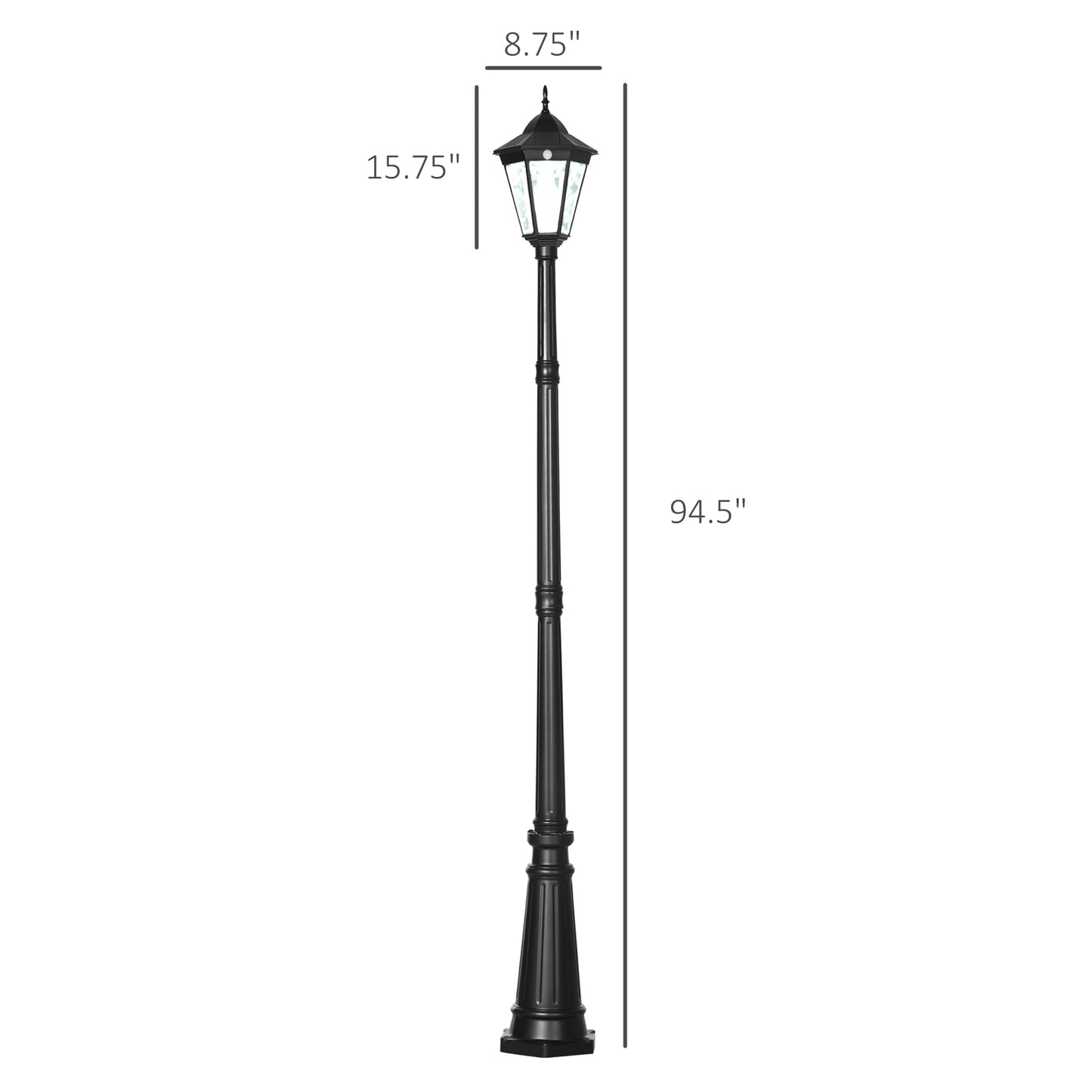 94.5" Solar Lamp Post Light, Dusk To Dawn Vintage Style Street Light, Aluminum Solar Powdered Lamp, PIR Motion Sensor For Garden, Lawn, Pathway, Driveway, Black