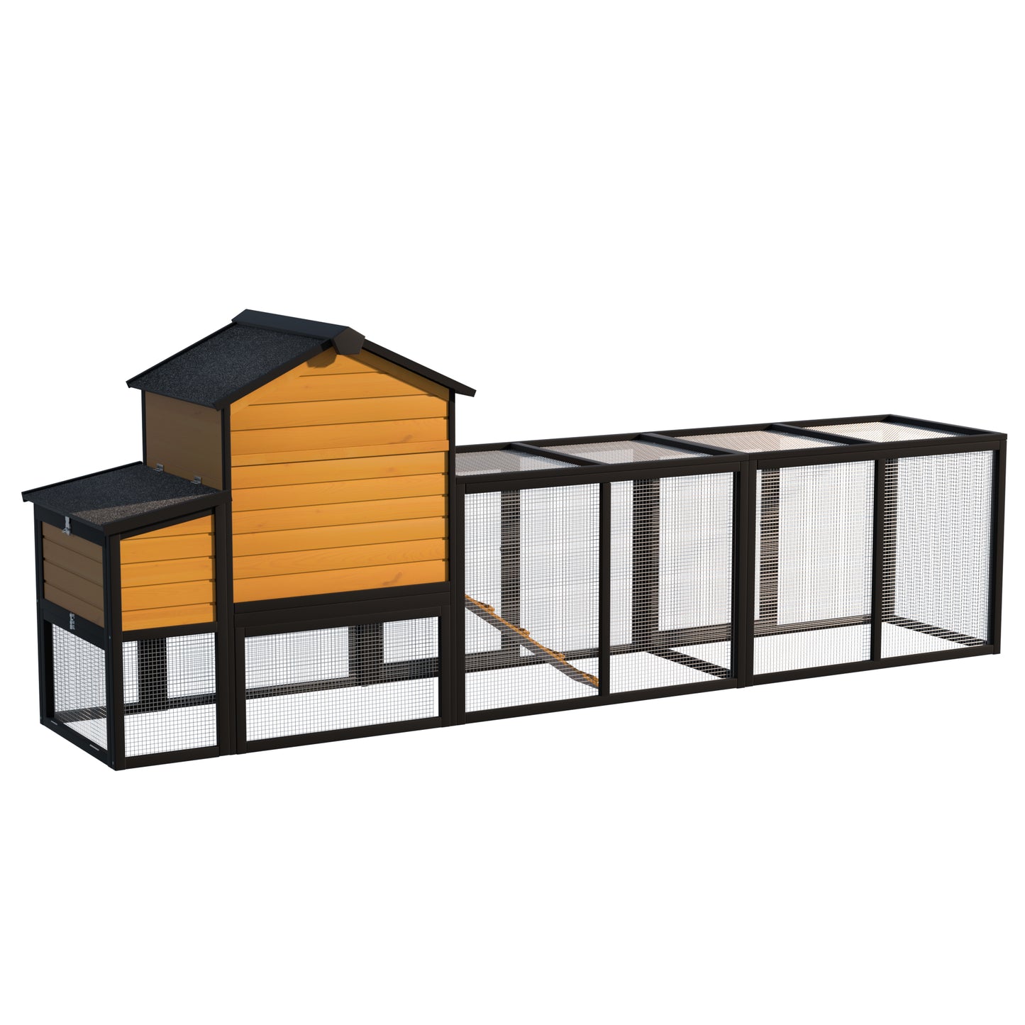 Outdoor Wooden Chicken Coop With Run, 7 Doors, Pull-Out Tray, Nesting Box & Ramp - Backyard Poultry House For 2 - 4 Chickens, Expandable Design