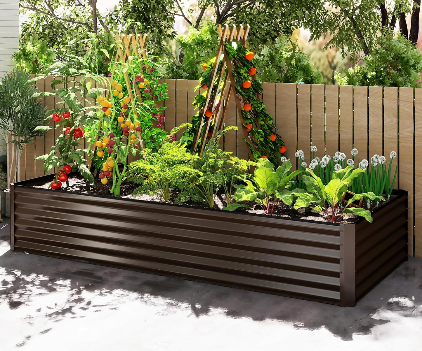 8x4x1.5 Ft Galvanized Raised Garden Bed, Outdoor Planter Garden Boxes Large Metal Planter Box For Gardening Vegetables Fruits Flowers,Brown