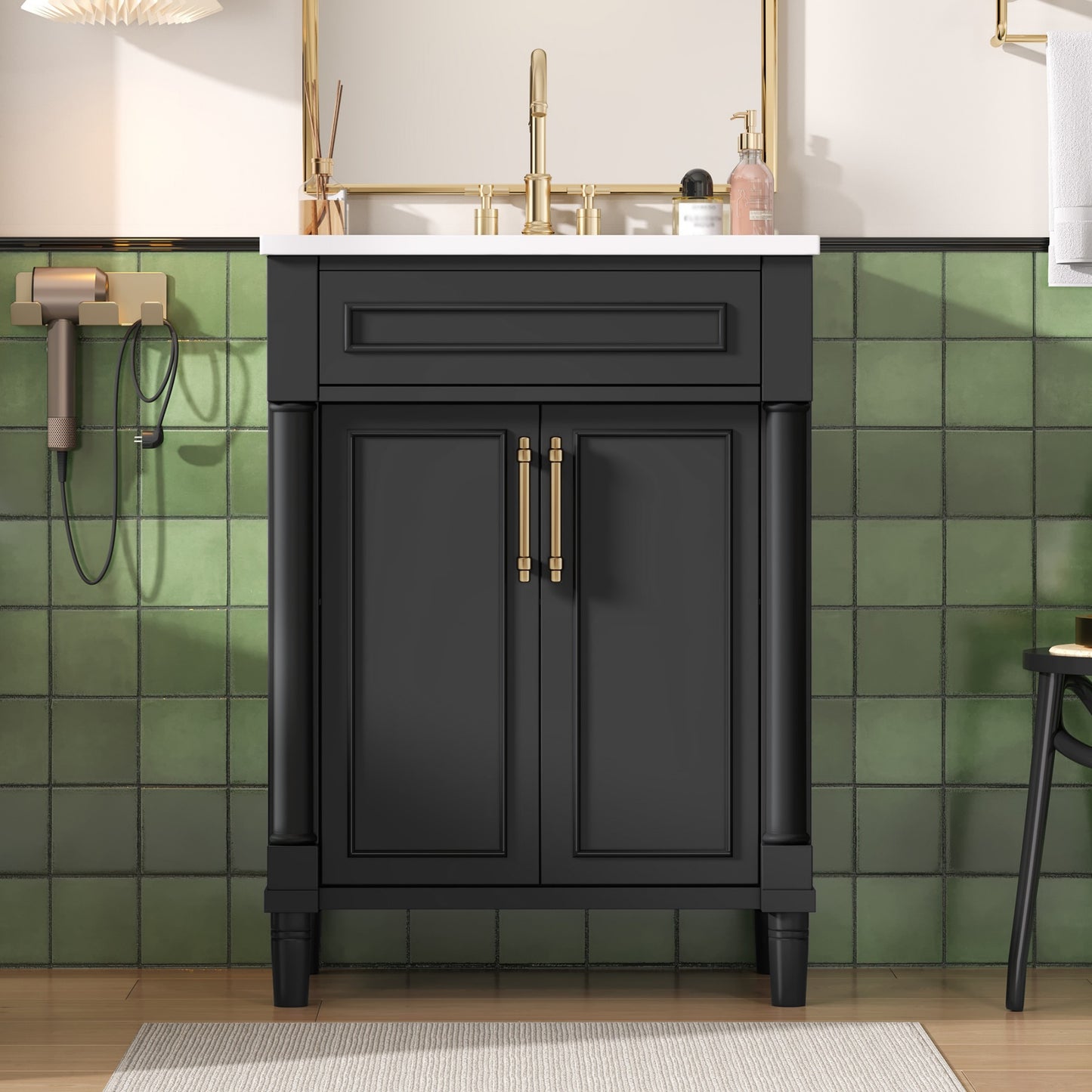 24   Bathroom Vanity With Integrated Ceramic Sink, Bathroom Cabinet With 2 Doors, Single Sink Bathroom Vanity For Small And Medium Restroom