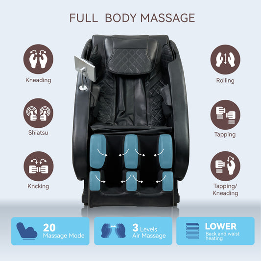 Massage Chairs Full Body Massage Recliner With Foot Roller,Airbag Massage SL Track, Zero Gravity, Bluetooth Speaker,Black