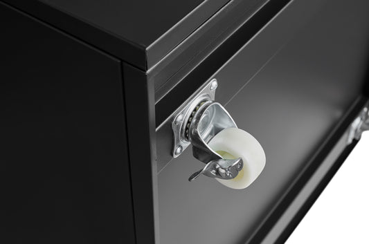 Black Metal Double-Door Printer Cabinet - 360 Lockable Casters, Crafted From Steel, Adjustable Shelves, Waterproof And Not Easy To Wear, Modern Design For Office, Home, Garage.
