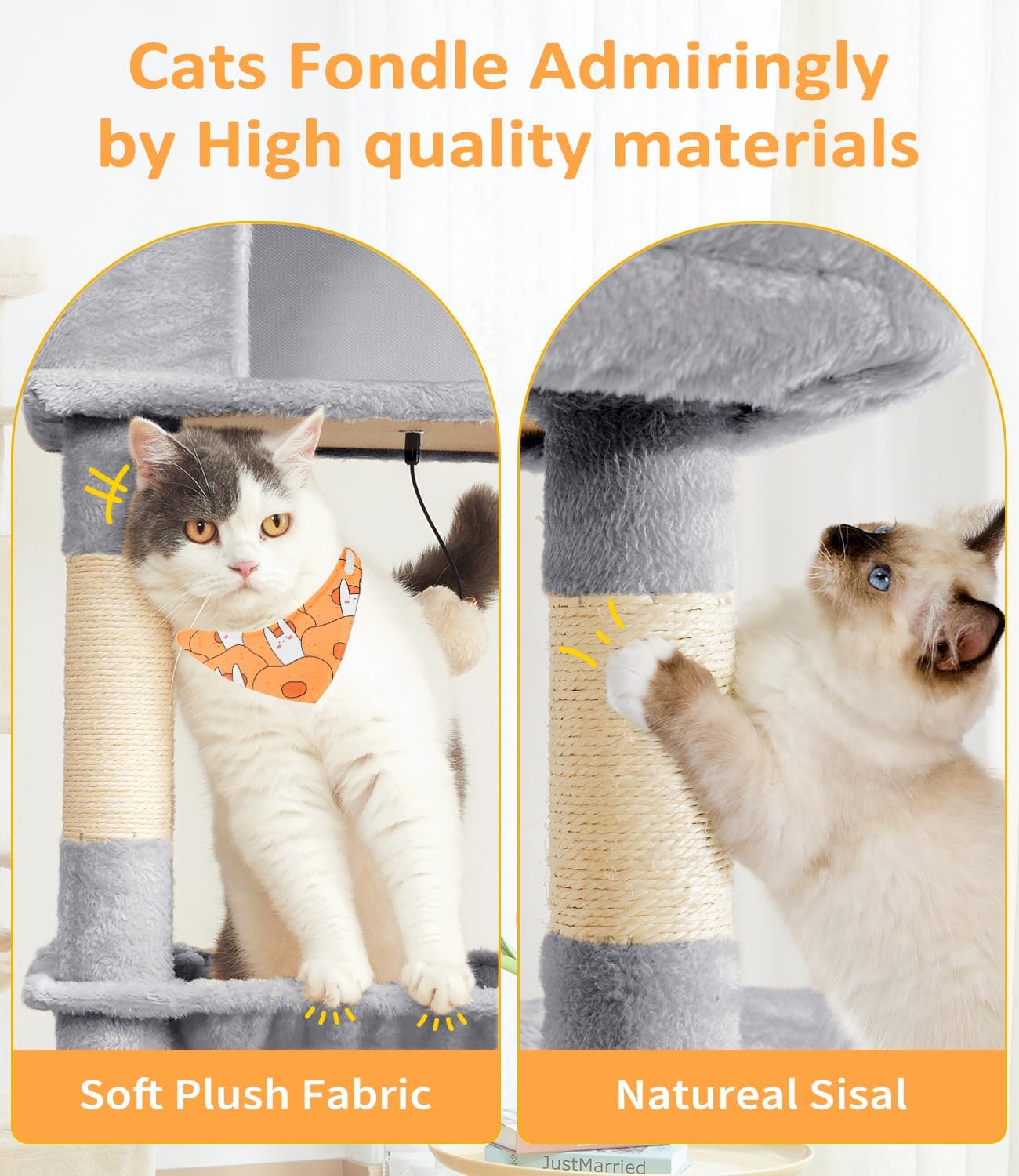 ABCPET Large Cat Tree, Cat Tower, Multi-Tier, Indoor Cat, Sisal Scratching Post, Widened Cat Perching Post, Square Hammock, Widened Cat House, Light Gray,Self-pickup Only