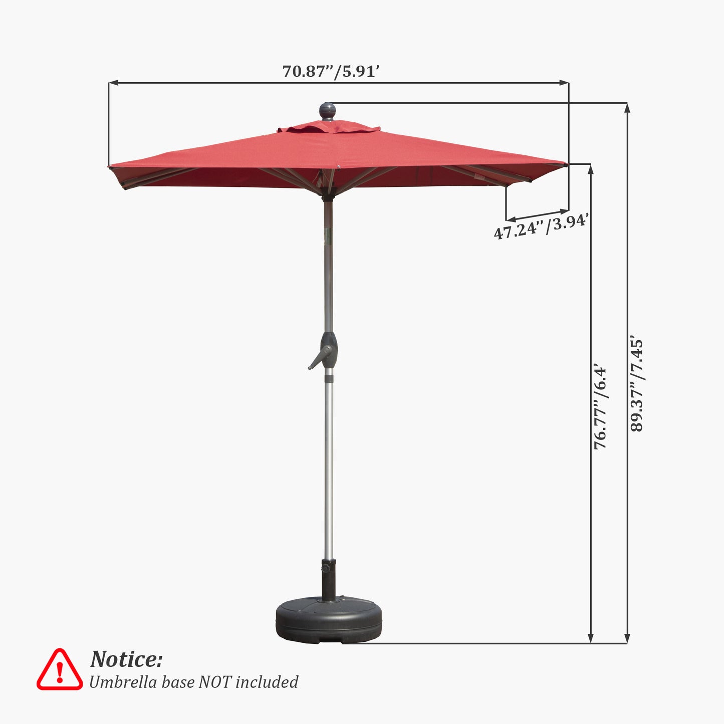 Rectangle Patio Umbrella With Crank Lift And Tilt Function, Brick Red   Base Not Included