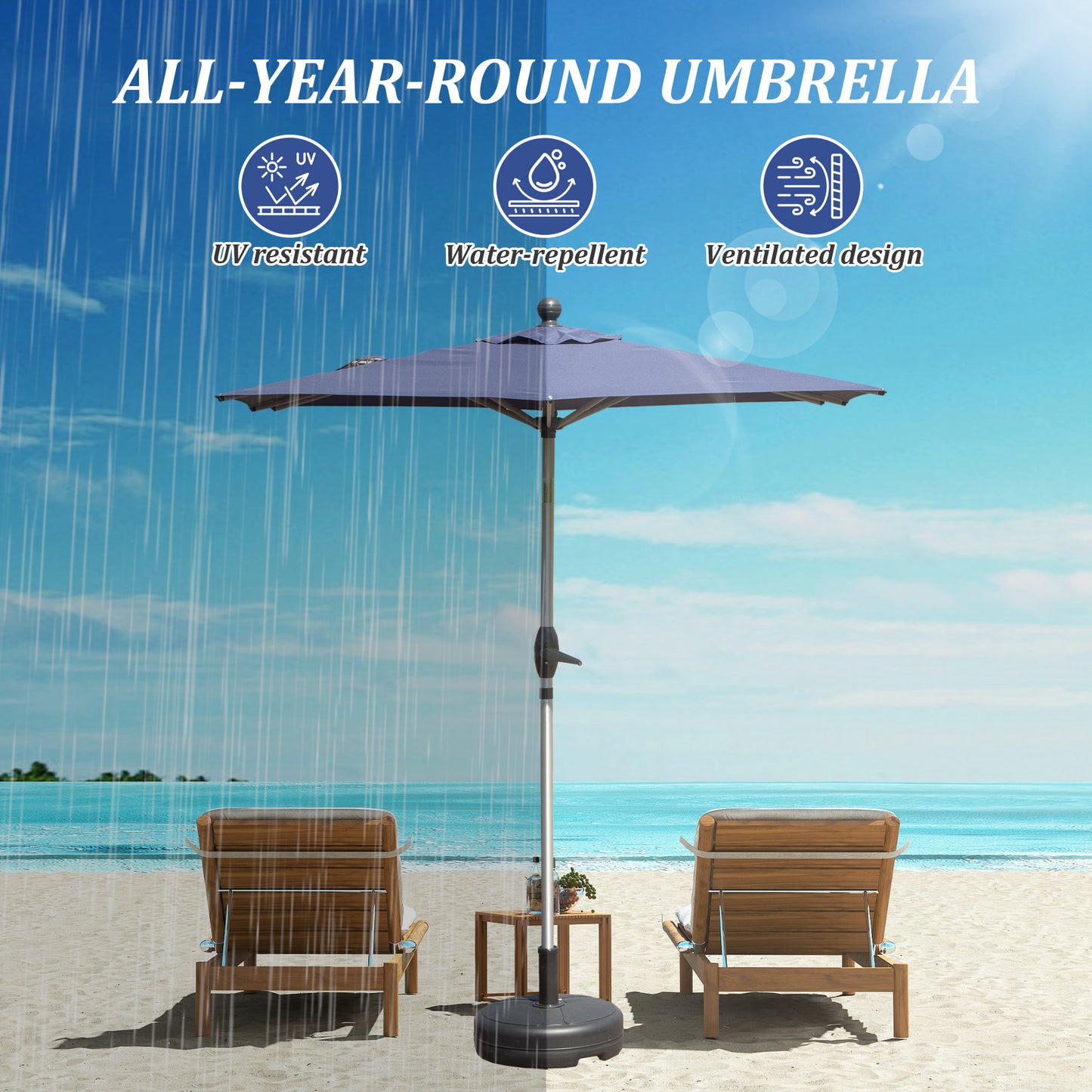 Rectangle Patio Umbrella With Crank Lift And Tilt Function, Navy Blue   Base Not Included