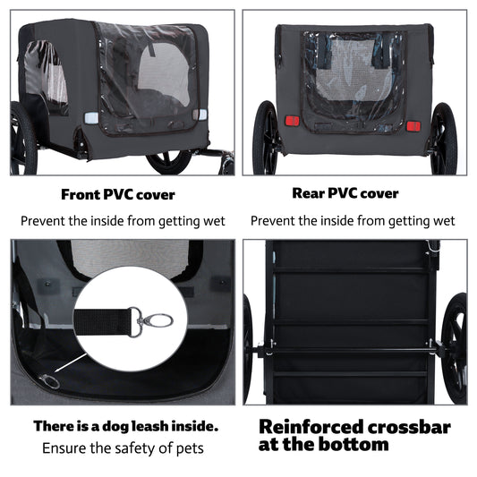 Outdoor Heavy Duty Collapsible Pet Bike Trailer With 16-Inch All-Terrain Wheels & Universal Hitch - Foldable Dog Cargo Carrier Cart For Bicycles, Black Dark Gray