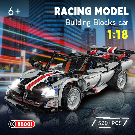Sports Car Building Block Set Funny DIY Cool Vehicle Model Toy With Light Openable Door For Over 6 Years