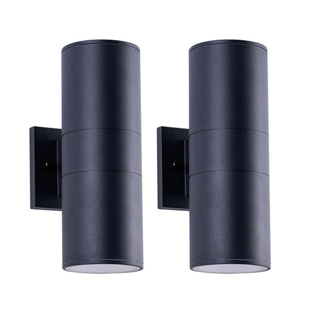12 Inch Modern Outdoor Porch Light Patio Light In 2 Lights With Aluminum Cylinder And Tempered Glass Cover Waterproof Wall Sconce 2 Pack  Matte Black No Bulbs