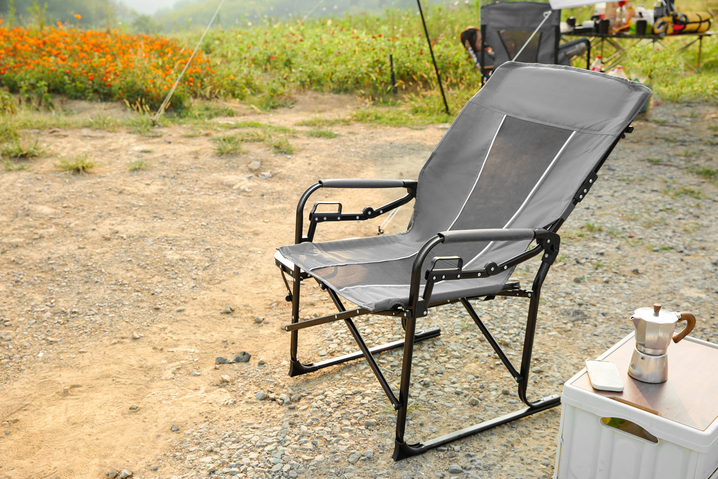 Camping Directors Chair, Heavy Duty,Oversized Portable Folding Chair With Side Table, Pocket For Beach Fishing,Trip,Picnic,Lawn Grey