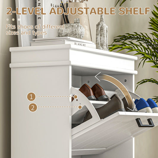 Modern Shoe Storage Cabinet With 2 Flip Drawers For 10 Pairs, Narrow Shoe Organizer For Entryway, Hallway, White