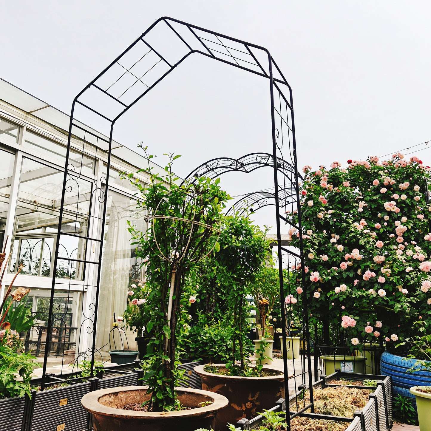Metal Garden Arch L56.3  X W16.93  X H94.5  Climbing Plants Support Rose Arch Outdoor Black