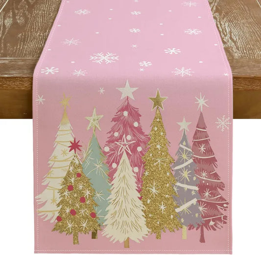 Christmas Table Runner 13x72 Inch, Xmas Trees Snowflakes Holiday Decorative Farmhouse Table Decoration For Kitchen Dinning, Indoor Outdoor Dinner Party Decor