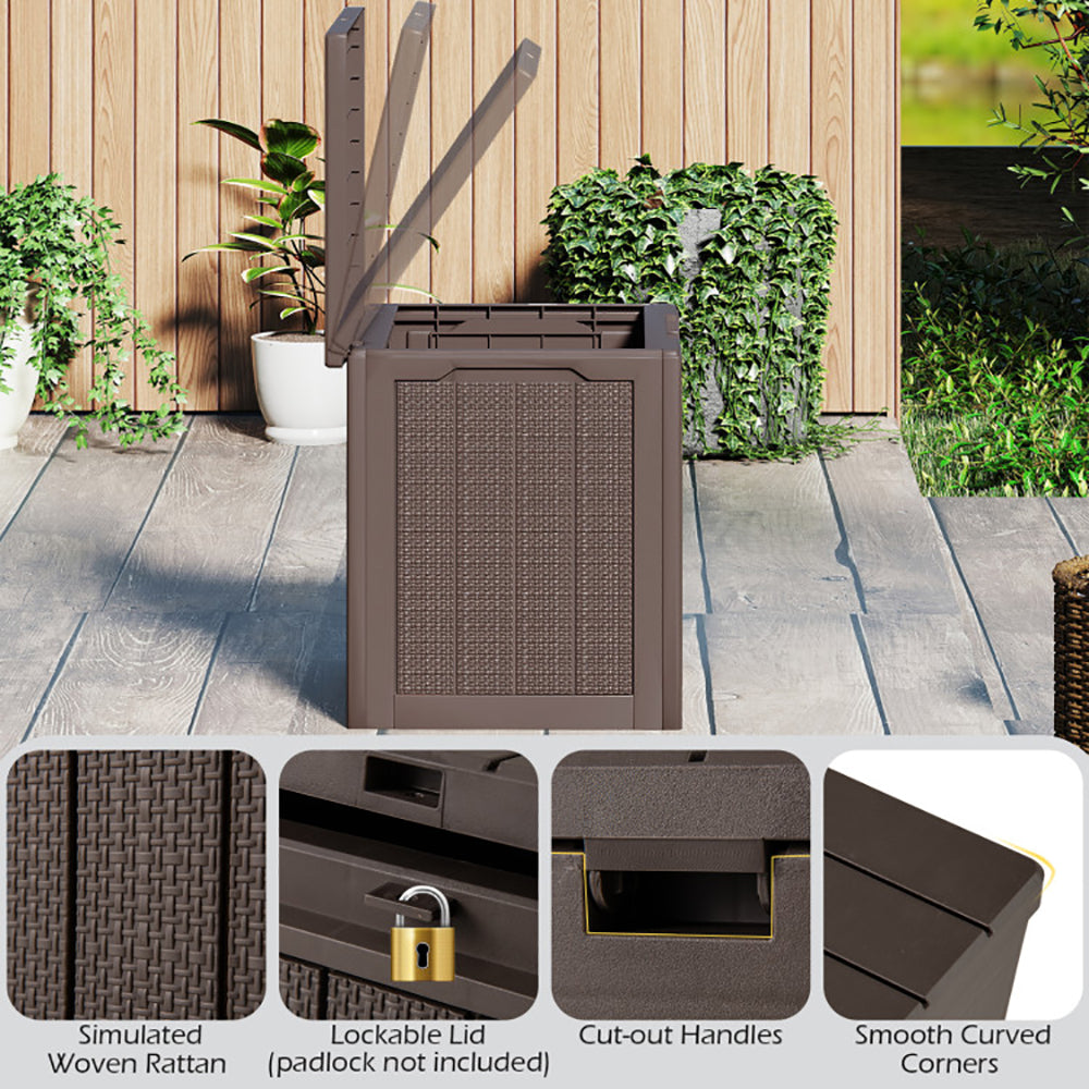 Outdoor Storage Box 25 Gallon Deck Box With Lockable Lid And Wicker-woven Texture For Storage Bin, Side Table Or Bench