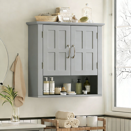 Bathroom Wall Storage Cabinet,  Multi -functional Wall Mounted Cabinet With Adjustable Shelves, Medicine Cabinet For Laundry Room & Kitchen & Living Room, Gray