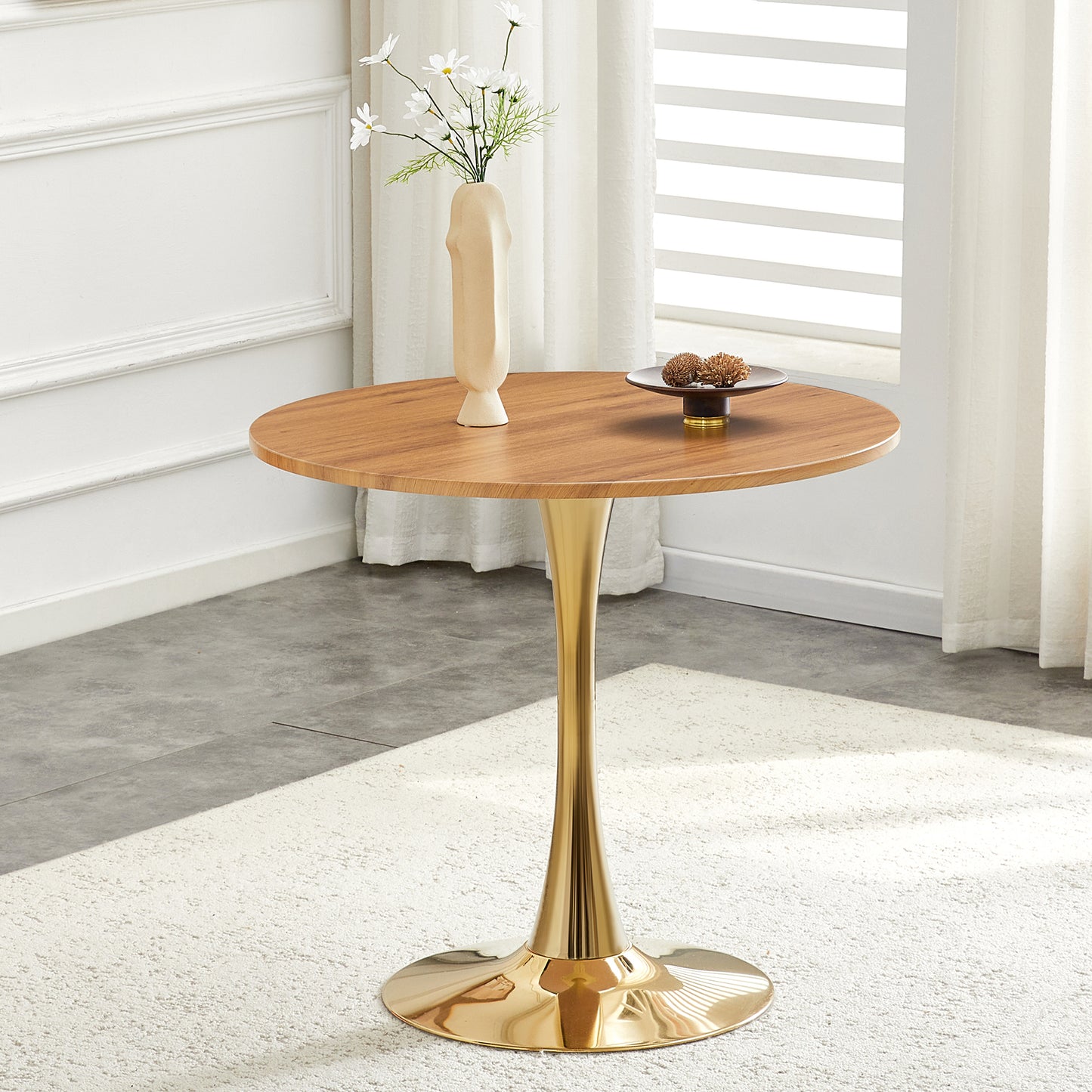 Round Dining Table, 31.5in Circle Tulip Table With Thickened Tabletop & Metal Pedestal, Mid Century Modern Bistro Table For Kitchen, Small Places, Living Room, Cafe  Faux Wood