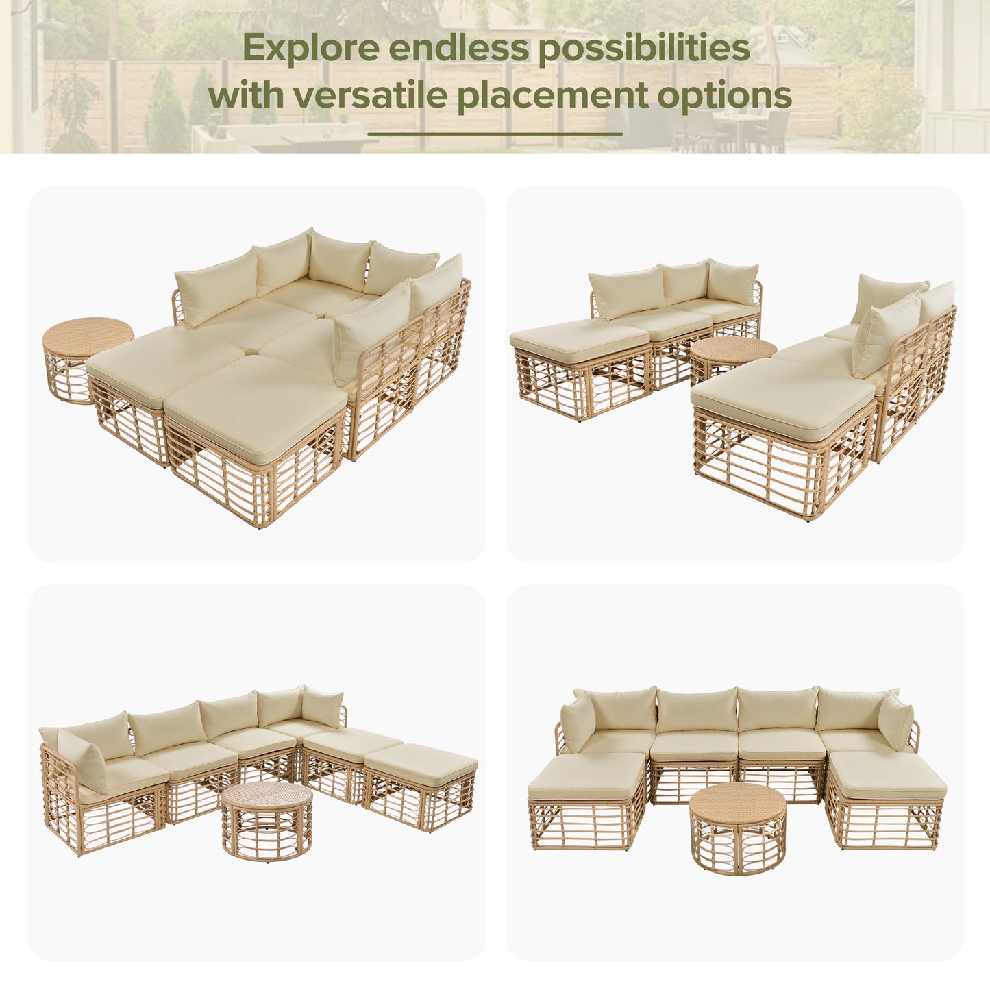 GO 7 Pieces Outdoor Patio Furniture, All-Weather Rattan Sectional Sofa Set With Thick Cushions And Pillows, Freely Combined Conversation Sets For Garden, Backyard, Balcony, Brown