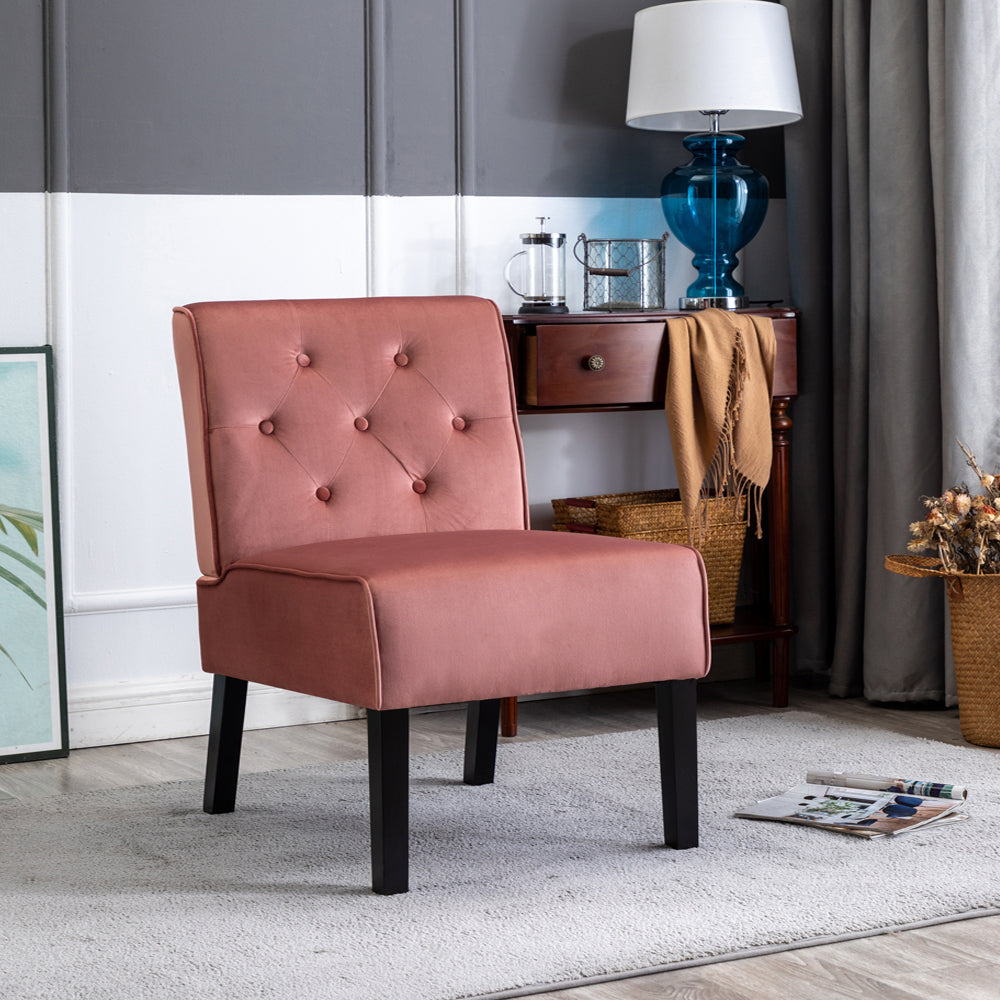 Reese 53    2Piece Living Room Armless Button Tufted Pattern Accent Chair With Velvet Fabric And Premium High Density Foam Cushion, Rose