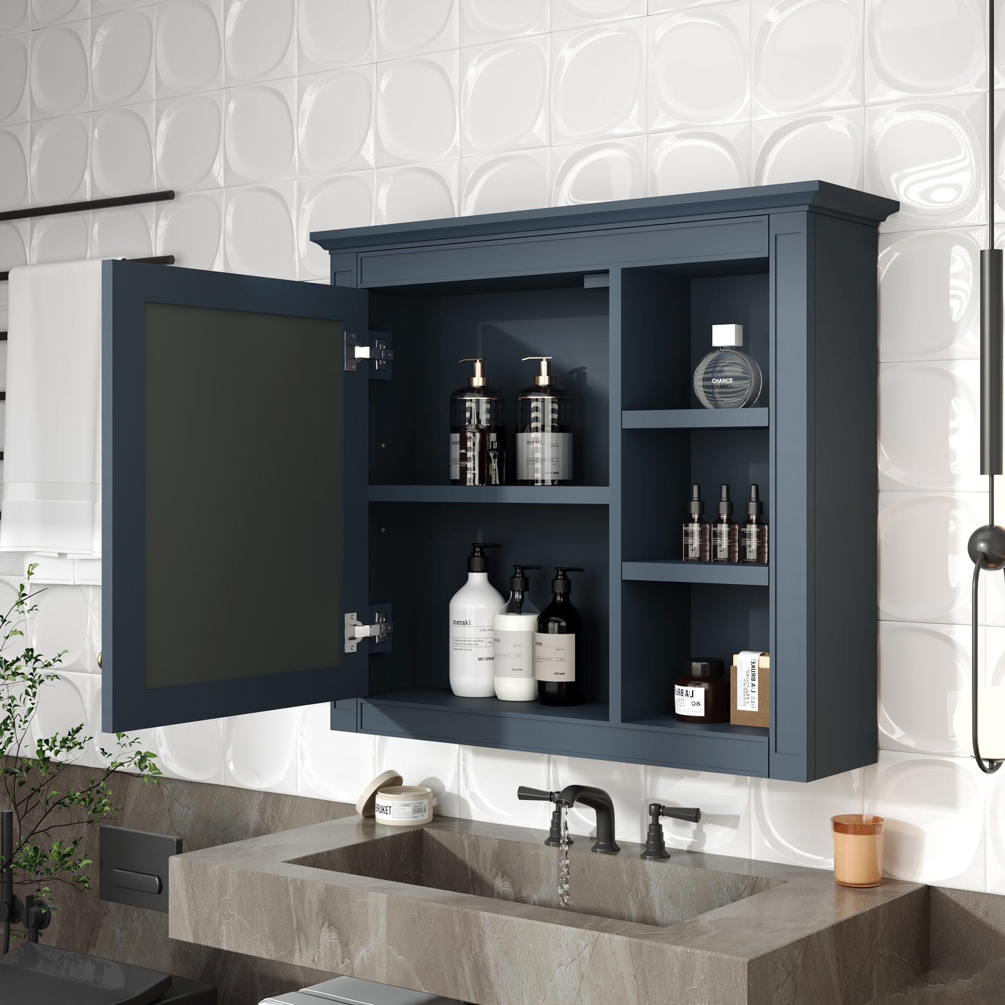 30   X 28   Medicine Cabinet, Wall Mounted Bathroom Storage Cabinet, Modern Bathroom Wall Cabinet With Mirror,Medicine Cabinet, Mirror Cabinet With 3 Open Shelves   Not Include Bathroom Vanity