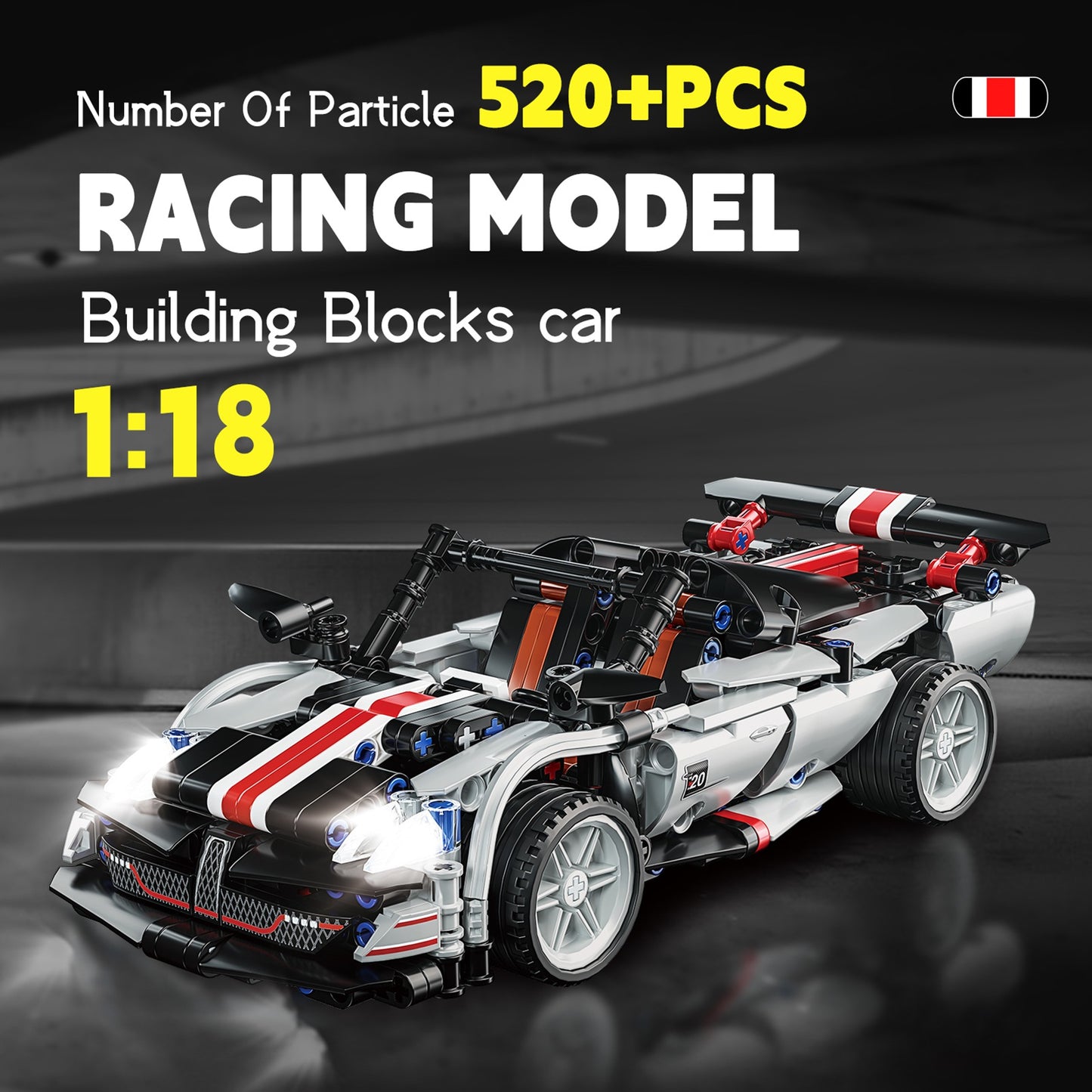 Sports Car Building Block Set Funny DIY Cool Vehicle Model Toy With Light Openable Door For Over 6 Years