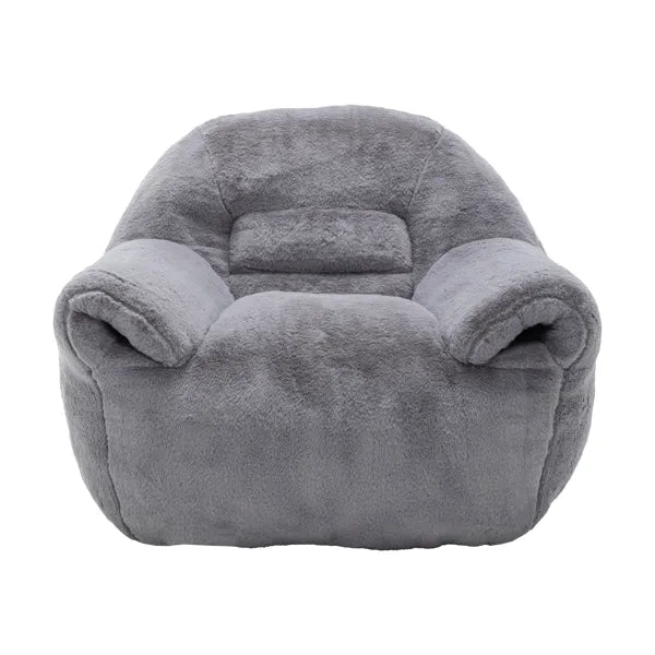Bean Bag Chair, Comfy Bean Bag Sofa With Back Support, Faux Fur Bean Bag Chair For Adults And Kids, Stuffed Floor Sofa For Living Room, Bedroom, Apartment, Grey