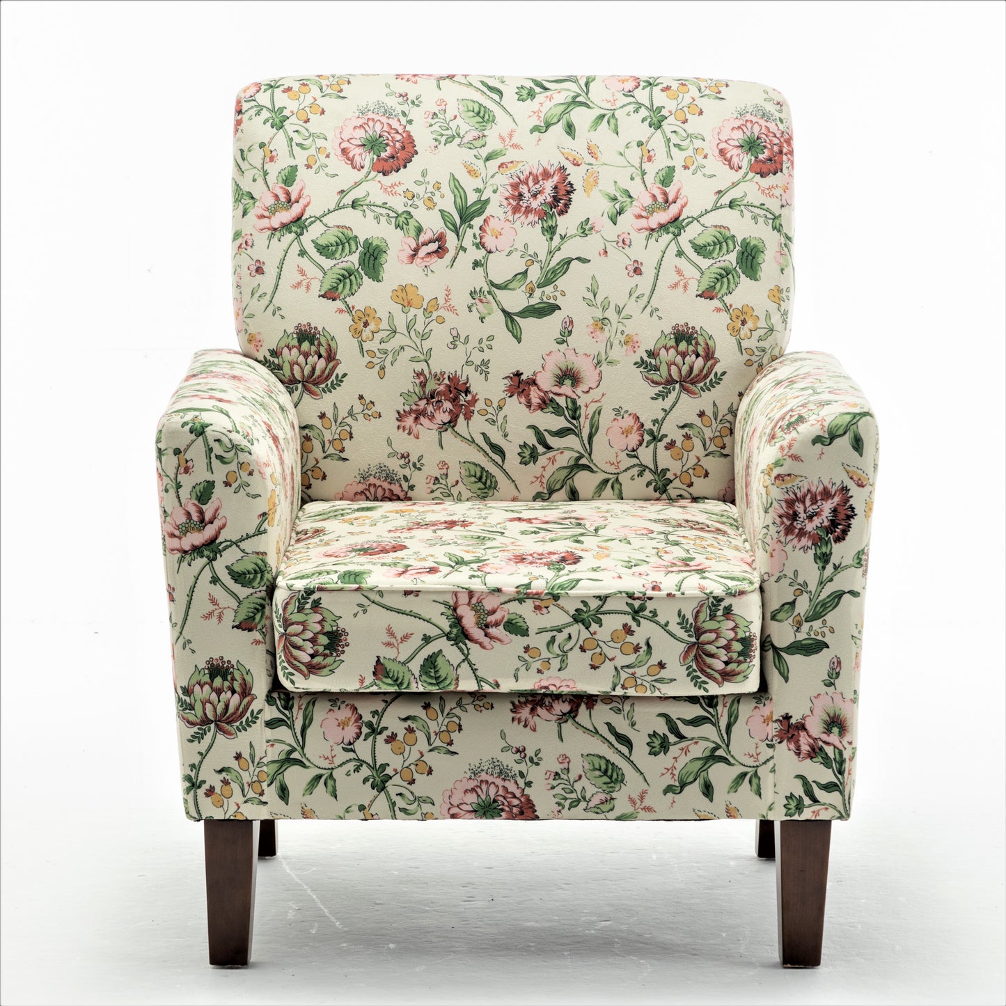 Patterned Polyester Blend Armchair, Solid Birch Wood Frame With Brown Tapered Legs, Foam Padded Accent Chair With Trim Detail For Living Room Office