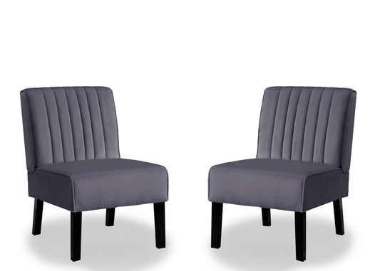 Reese Mid Century Modern Accent Chairs Set Of 2 With Minimalist Design, Elegant Velvet Upholstery And Solid Wood Legs, Ideal For Living Room Or Bedroom, Grey