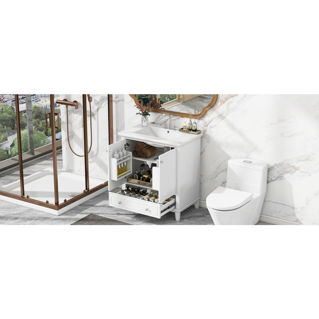 30 Bathroom Vanity With Sink Combo, Multi-functional Bathroom Cabinet With Doors And Drawer, Solid Frame And MDF Board, White