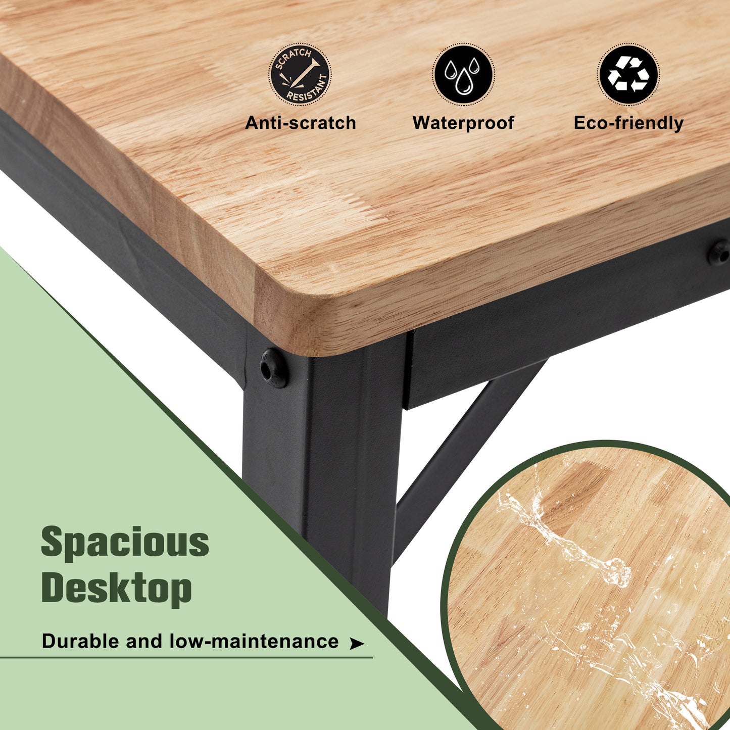 Adjustable Height Workbench, 60 Rubber Wood Top Heavy Duty Workstation With Power Outlets, 2000 LBS Load Capacity Hardwood Worktable For Workshop, Garage, Office, Home, Commercial