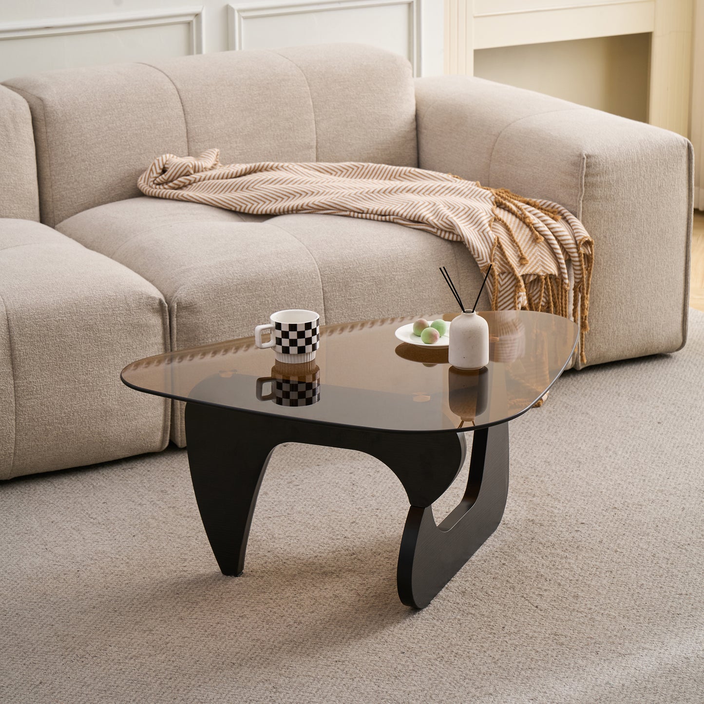 Small Farmhouse Coffee Table Mid-Century Modern Wood Center Table For Living Room, Black