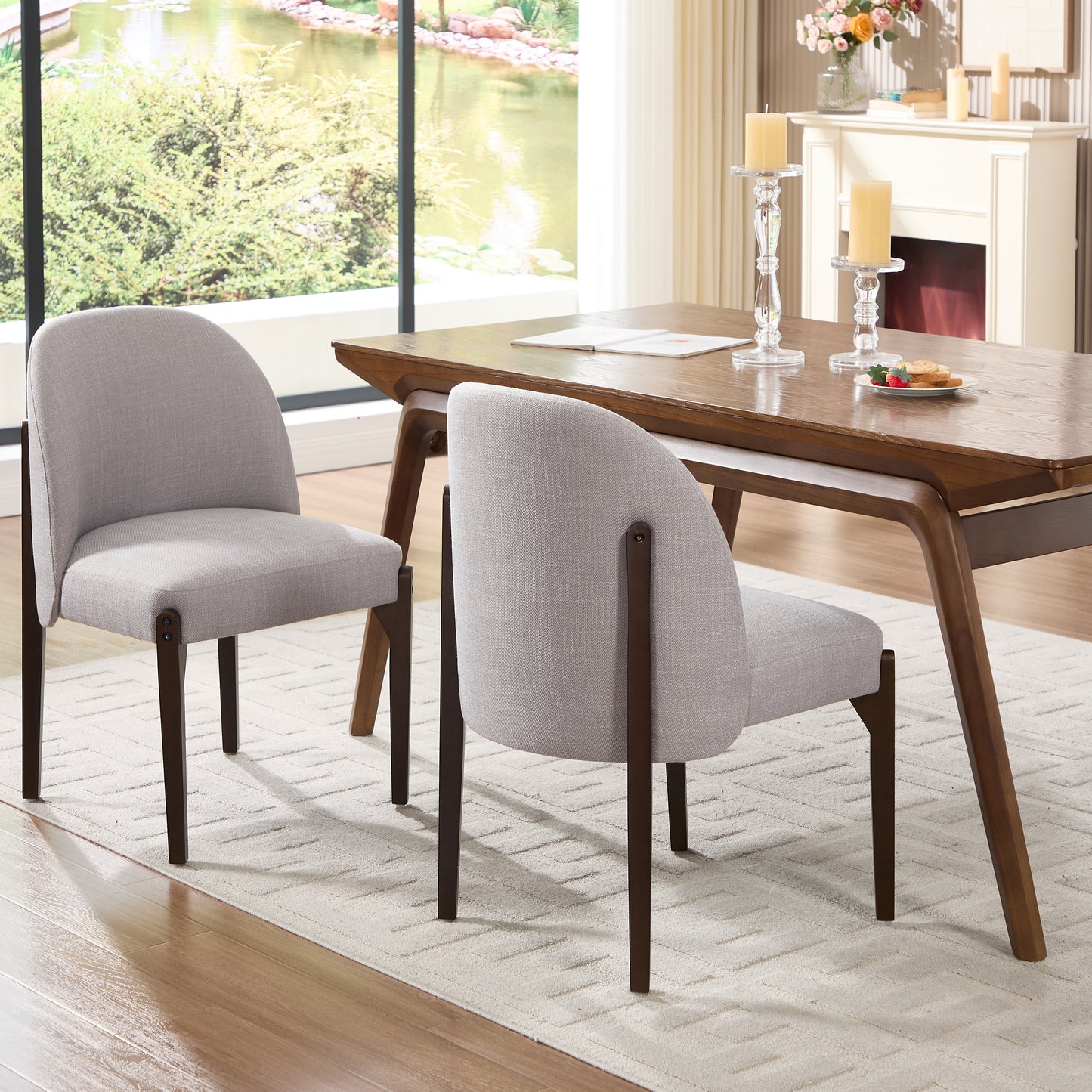 Wooden Dining Chairs Set Of 2, Modern Fabric Upholstered Dining Room Chair Kitchen Chairs, Farmhouse Dinner Chair For Kitchen Dining Room
