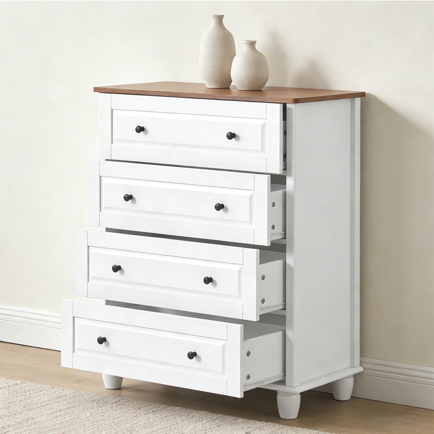 Modern Dresser With 4 Drawers Painting Crafts Cabinet 36.7in Height 4 Chest Of Drawers Solid Wood Closet Organizers And Storage Cabinet For Bedroom Living Room Hallway White