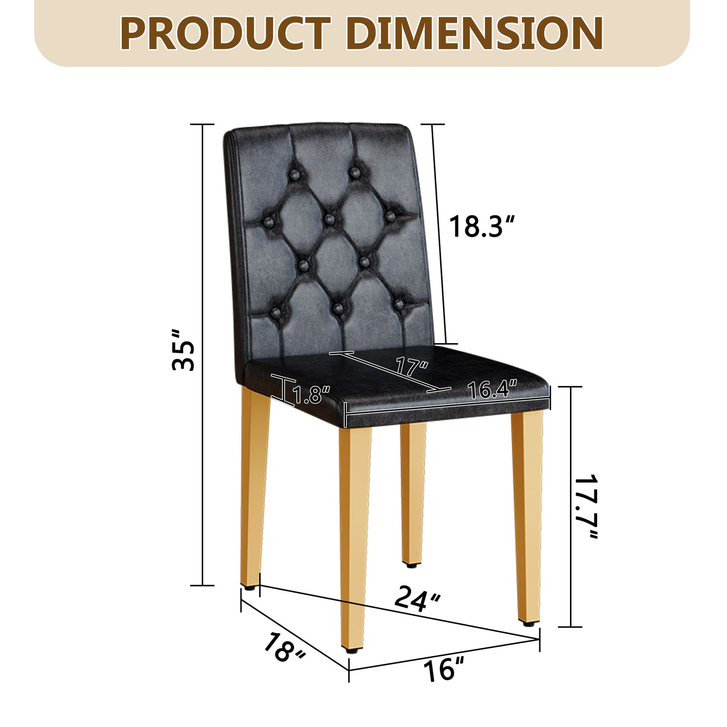 4-pack Black PU Dining Chairs Ergonomic Buckle Backrest, 35 Inches High, Golden Metal Legs,Combines Comfort And Texture.Perfectly Suitable For Family Dining Rooms, Hotel Banquet Halls,etc.