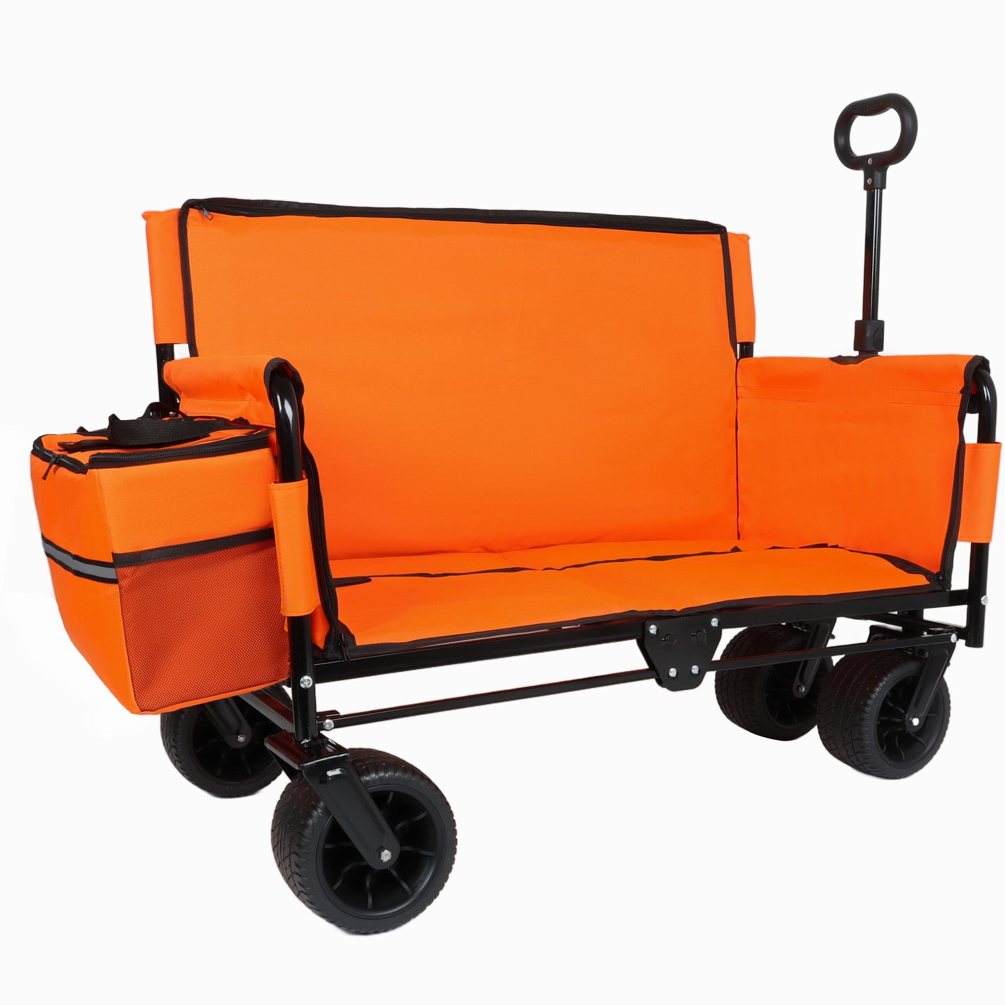 3- In- 1 Folding Wagon Cart With Bench Seat  Patent Protection-  Includes 1 Ice Pack  500lbs Heavy- Duty Utility Wagon  180L Capacity All- Terrain Wheels For Camping  Beach  Sports  Garden  Orange