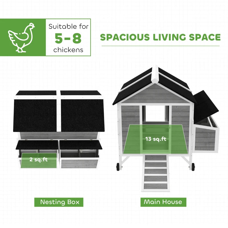 Wooden Chicken Coop W Wheels, Handles, 2 Nesting Boxes, 2 Trays, 4 Perches, Chicken Tractor For 4-6 Chickens, GrayFor Multiple Packages Being Shipped, Please Pay Attention To The Dimensions And Weigh